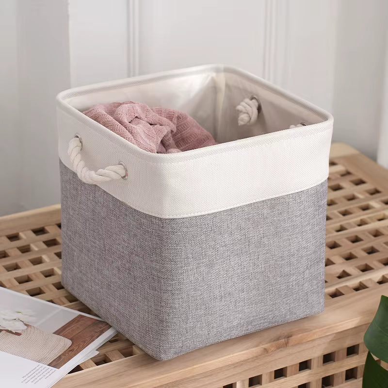 Linen Fabric Storage Basket Large-Capacity Household Finishing Storage Basket Laundry Bag Perfect for Home Storage Organization