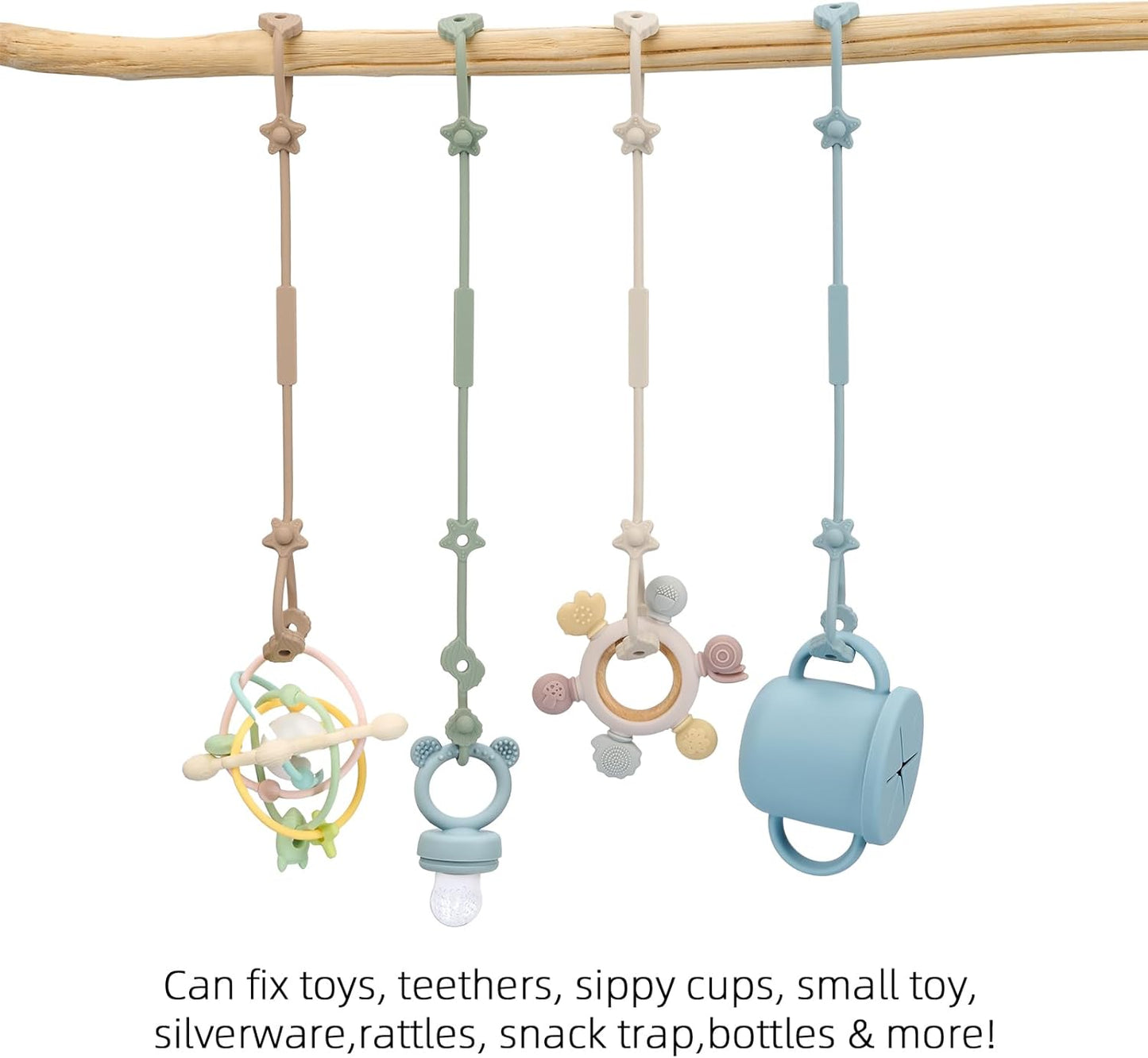 Toy Straps for Baby - BPA Free Silicone Pacifier Clips - Adjustable Straps for Strollers/High Chair/Cribs/Hanging Baskets/Car Seat/Shopping Trolley (Only Clips)