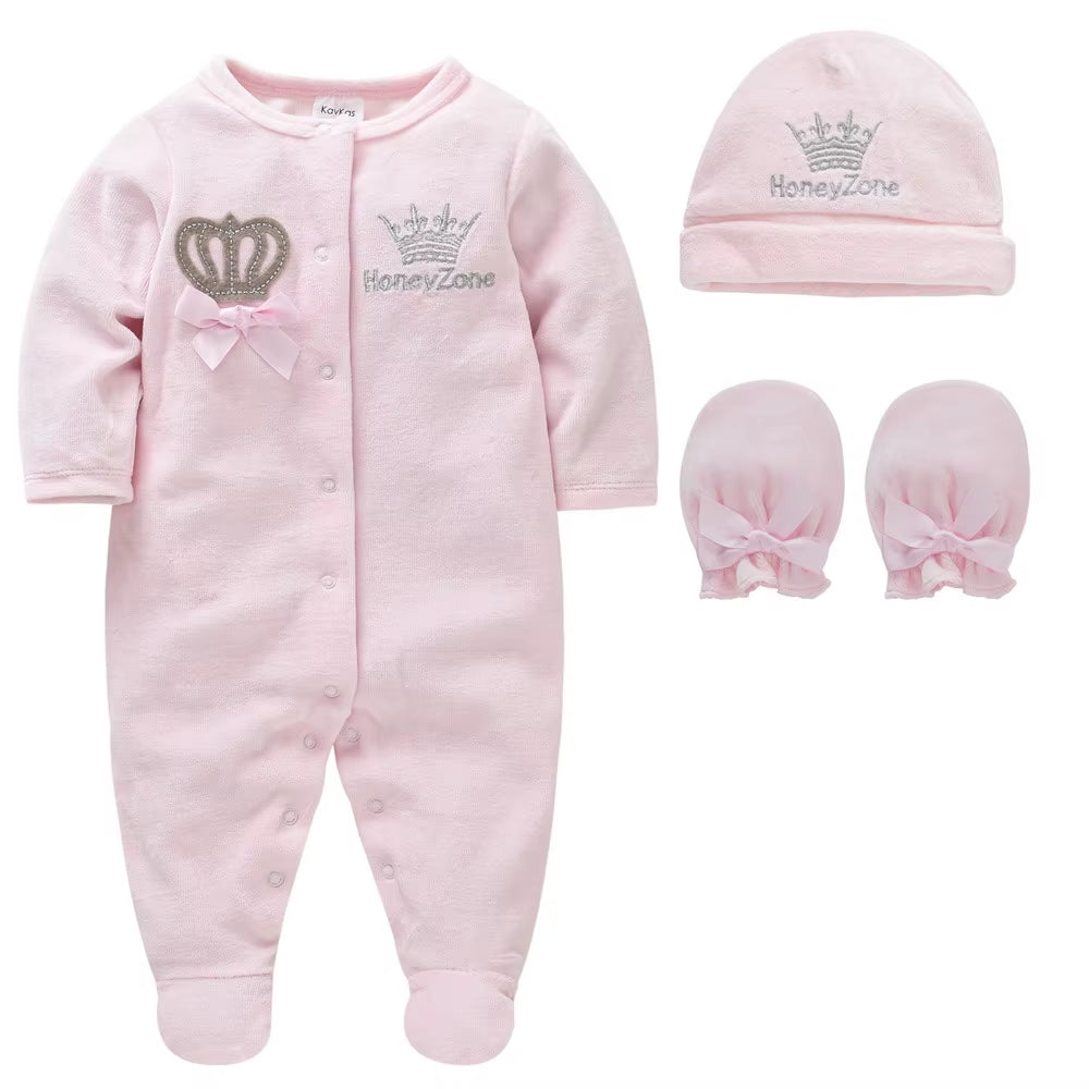 Romper+Hat+Glove Baby Clothes Set Winter Warm Cotton Kids Rompers Onesies Newborn Jumpsuit Pajamas