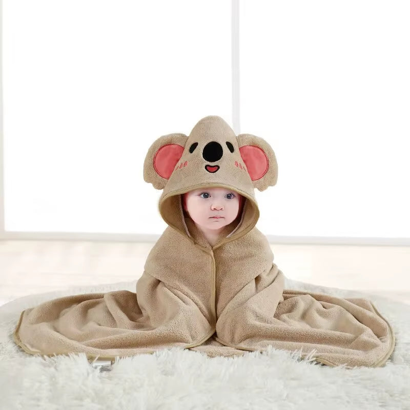 Hot Selling New Cartoon Animal Baby Bath Towel with Hood, Children'S Soft and Fast Absorbent Coral Velvet Baby Bath Towel