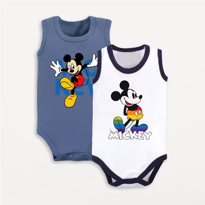 2Pcs Mickey Mouse Donald Duck Printed Baby Rompers Summer Cute Infant Boy Girl Bodysuits Cotton Baby Clothes for 1-18Months