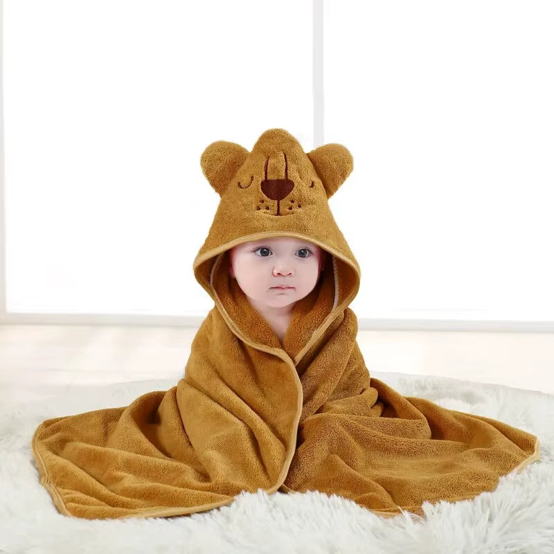 Hot Selling New Cartoon Animal Baby Bath Towel with Hood, Children'S Soft and Fast Absorbent Coral Velvet Baby Bath Towel