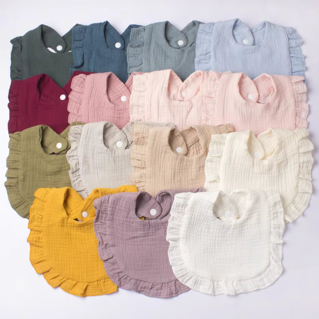Gauze Bib for Boys Girls Pure Cotton Candy Colored Comfortable Saliva Bib Baby Solid Colored Lace Saliva Towel Baby Products