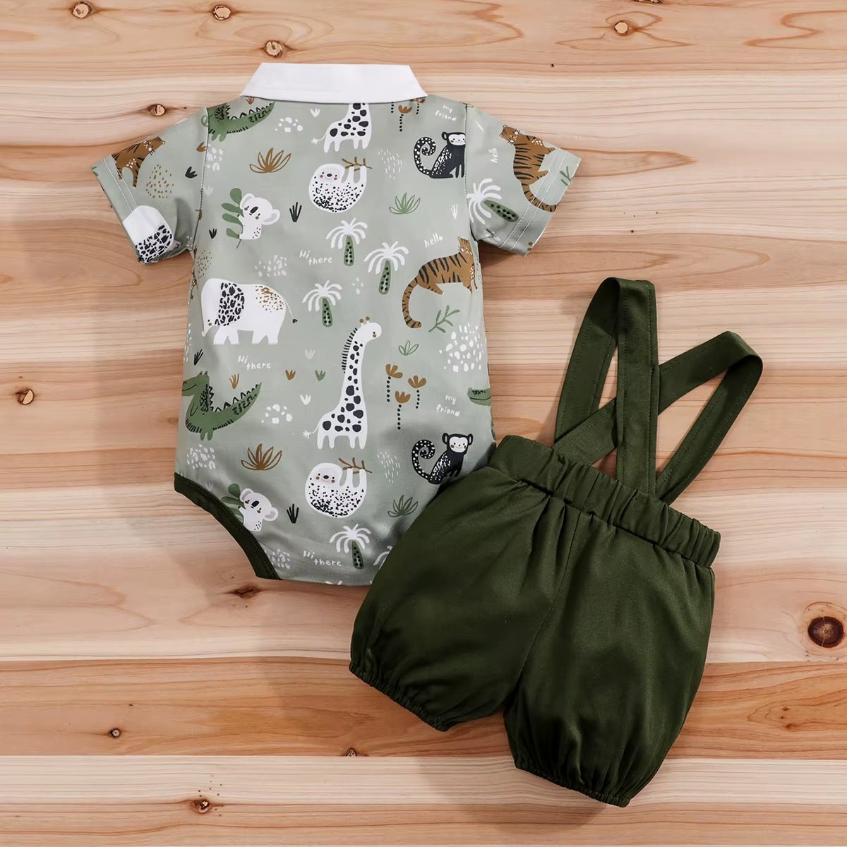 2PCS Newborn Baby Boys Clothes Set Infant Short Sleeve Gentleman Overall Bodysuit Romper Suspenders Pants Outfits 0-18M