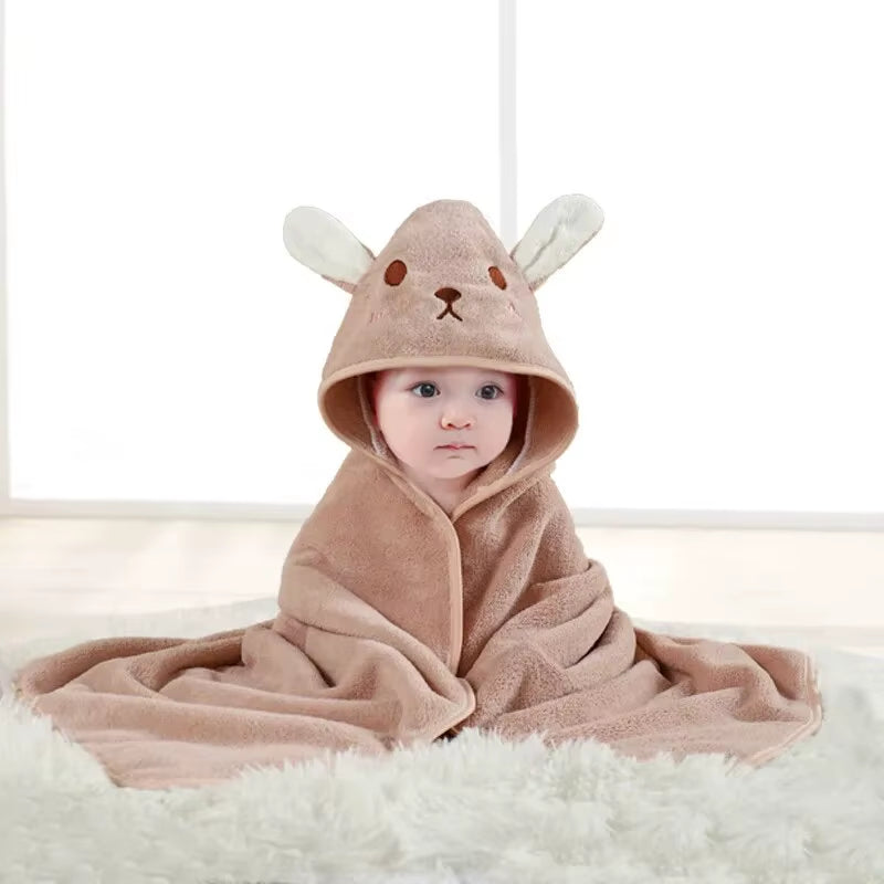 Hot Selling New Cartoon Animal Baby Bath Towel with Hood, Children'S Soft and Fast Absorbent Coral Velvet Baby Bath Towel