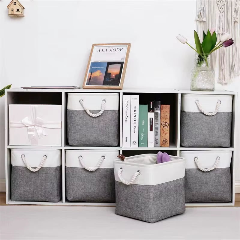 Linen Fabric Storage Basket Large-Capacity Household Finishing Storage Basket Laundry Bag Perfect for Home Storage Organization