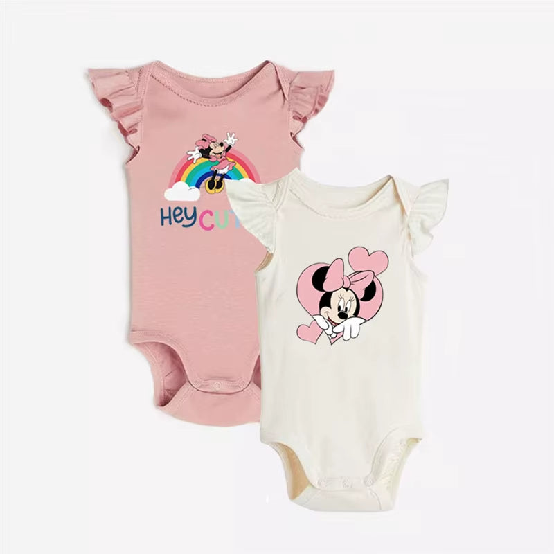 2Pcs Mickey Mouse Donald Duck Printed Baby Rompers Summer Cute Infant Boy Girl Bodysuits Cotton Baby Clothes for 1-18Months