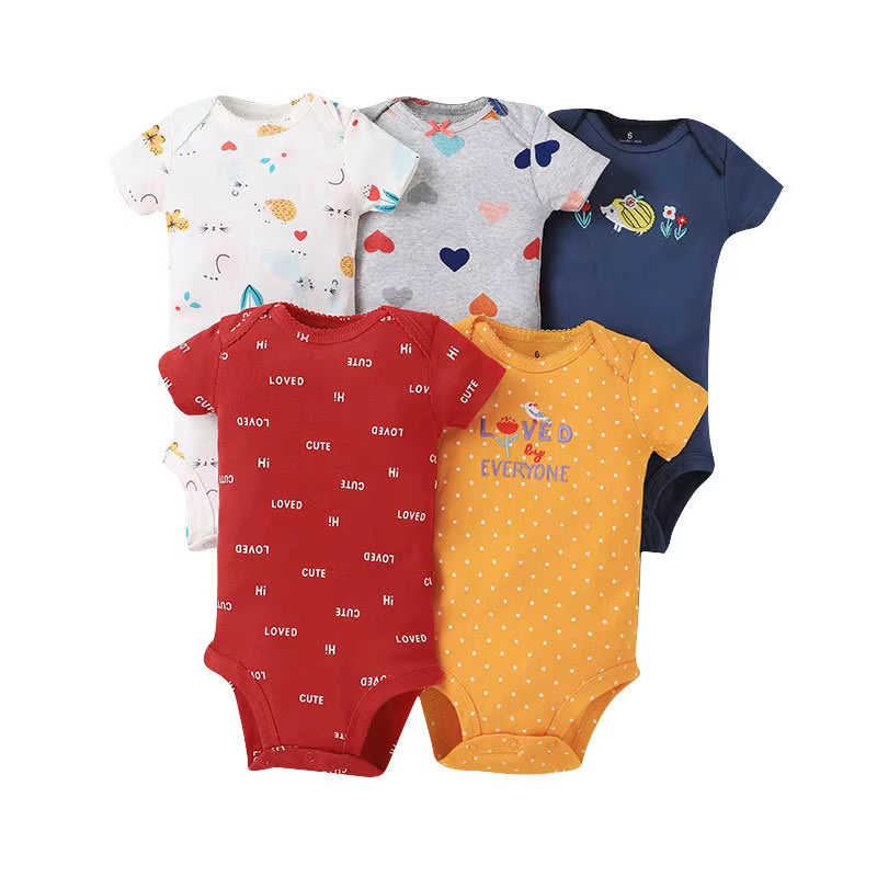 New Cartoon Baby Boys Girls Bodysuit 3-5PCS Short Sleeve 100% Cotton Baby Clothes 0-24Months Newborn Body Bebe Jumpsuit Clothing