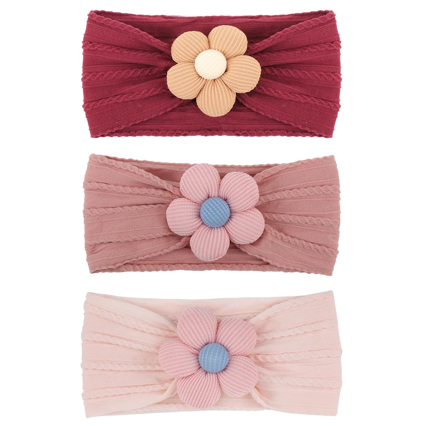 AQOKKA 3 Pcs Baby Flower Headbands Nylon Baby Hairbands Baby Girl Hair Accessories for Newborn Infant Toddler Baby Essentials