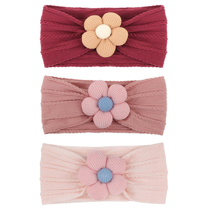 AQOKKA 3 Pcs Baby Flower Headbands Nylon Baby Hairbands Baby Girl Hair Accessories for Newborn Infant Toddler Baby Essentials
