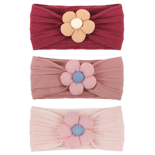 AQOKKA 3 Pcs Baby Flower Headbands Nylon Baby Hairbands Baby Girl Hair Accessories for Newborn Infant Toddler Baby Essentials