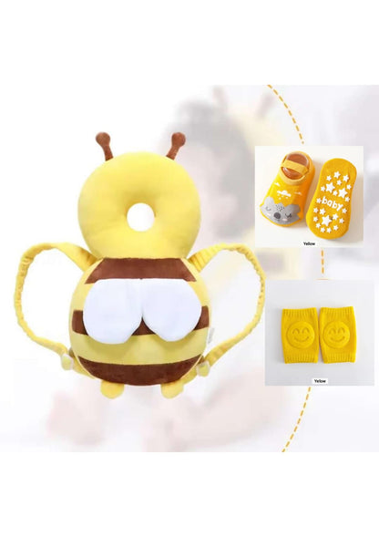 Baby Head Protector Baby Head Protector Backpack Baby Backpack Head Protection Head Protection Backpack Baby Walker Head Protector Baby Backpack with Baby Knee Pads and Socks (Bee)