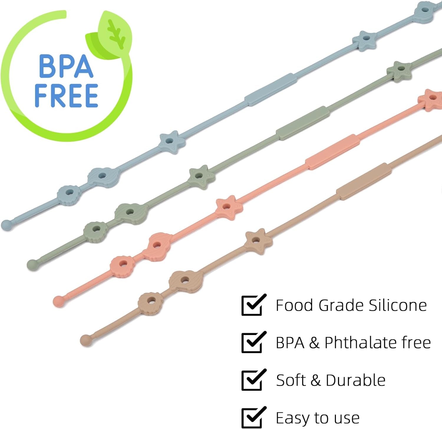 Toy Straps for Baby - BPA Free Silicone Pacifier Clips - Adjustable Straps for Strollers/High Chair/Cribs/Hanging Baskets/Car Seat/Shopping Trolley (Only Clips)