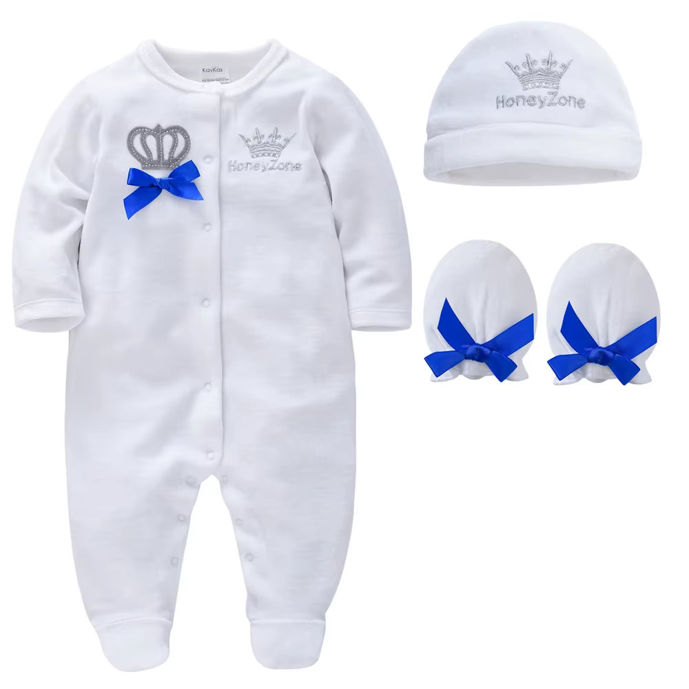 Romper+Hat+Glove Baby Clothes Set Winter Warm Cotton Kids Rompers Onesies Newborn Jumpsuit Pajamas