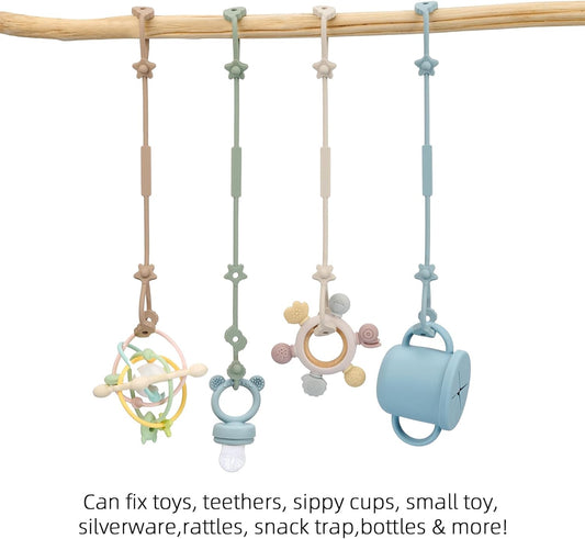 Toy Straps for Baby - BPA Free Silicone Pacifier Clips - Adjustable Straps for Strollers/High Chair/Cribs/Hanging Baskets/Car Seat/Shopping Trolley (Only Clips)