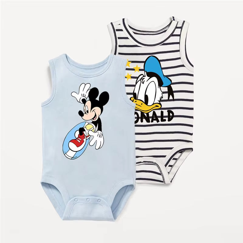 2Pcs Mickey Mouse Donald Duck Printed Baby Rompers Summer Cute Infant Boy Girl Bodysuits Cotton Baby Clothes for 1-18Months