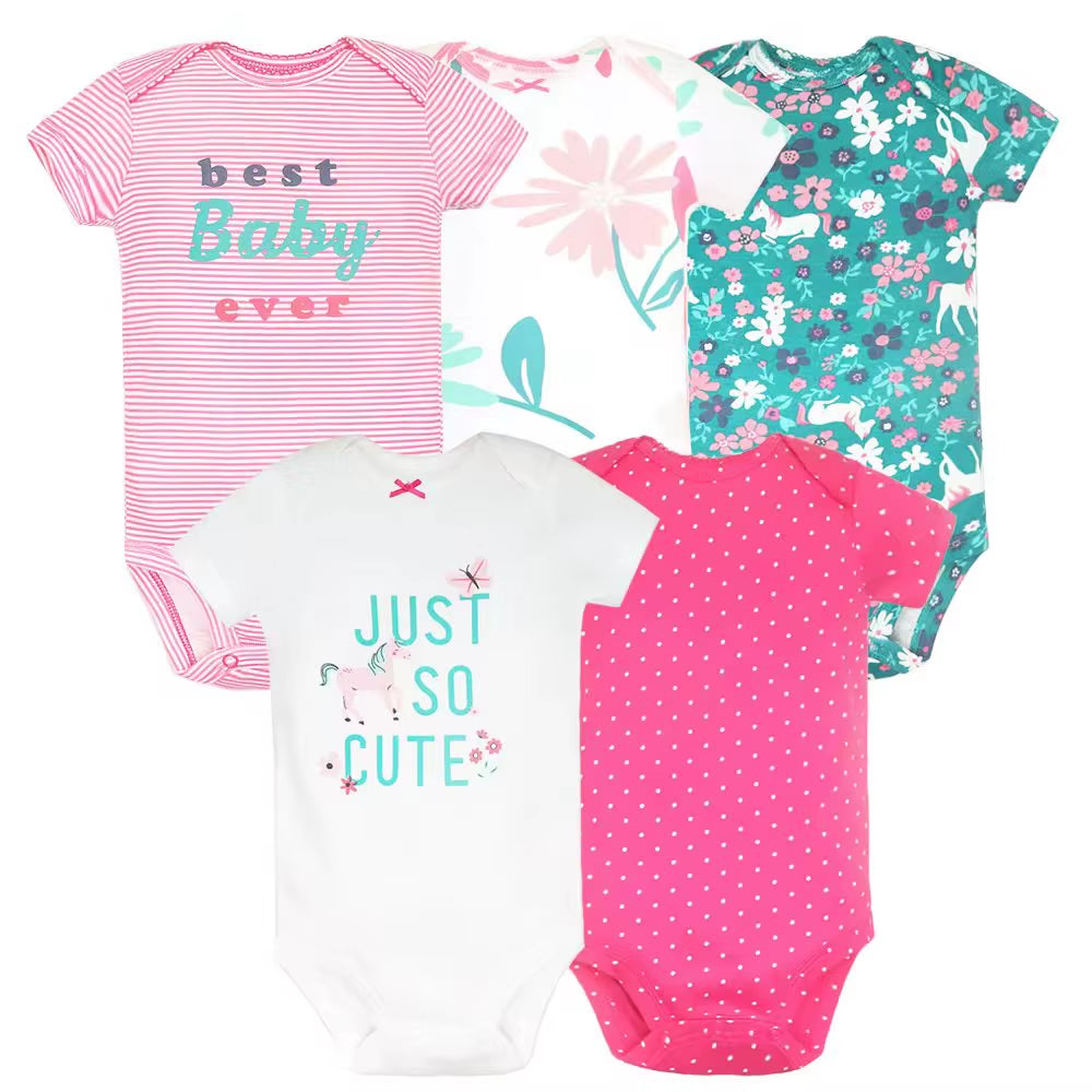 New Cartoon Baby Boys Girls Bodysuit 3-5PCS Short Sleeve 100% Cotton Baby Clothes 0-24Months Newborn Body Bebe Jumpsuit Clothing