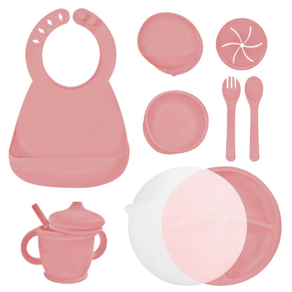 baby led weaning supplies|baby feeding set|suction plates for baby|feeding toddler plates and bowls set|silicone baby feeding set toddler utensils | baby sippy cups 6-12 months (Crystal Rose)