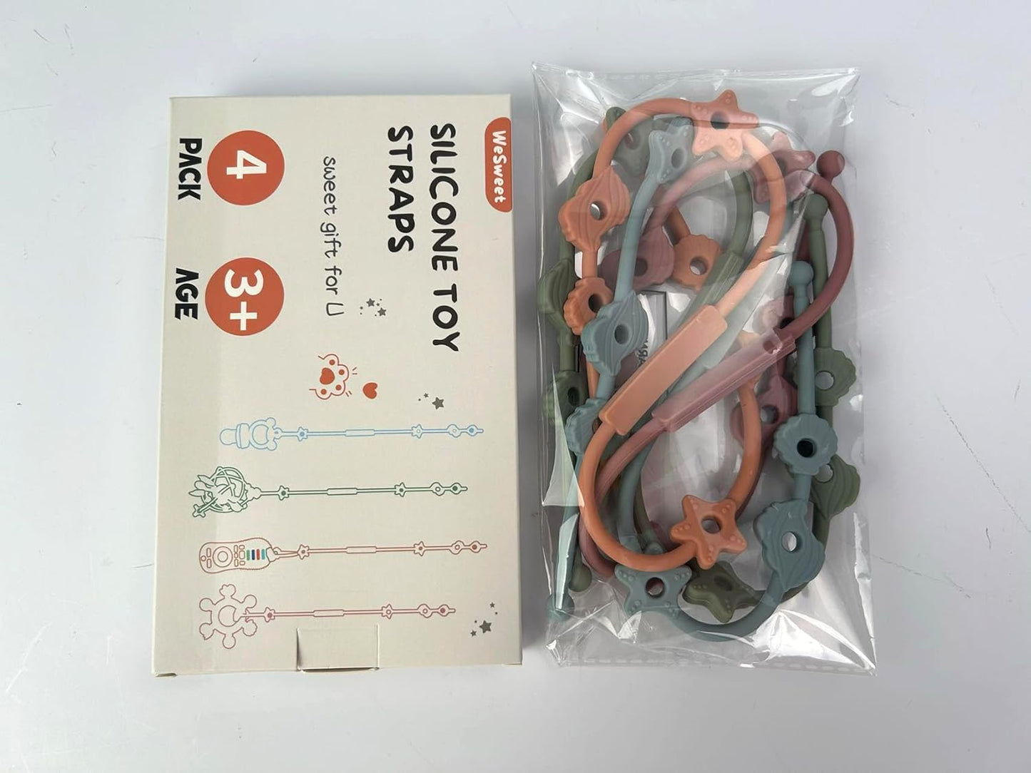 Toy Straps for Baby - BPA Free Silicone Pacifier Clips - Adjustable Straps for Strollers/High Chair/Cribs/Hanging Baskets/Car Seat/Shopping Trolley (Only Clips)