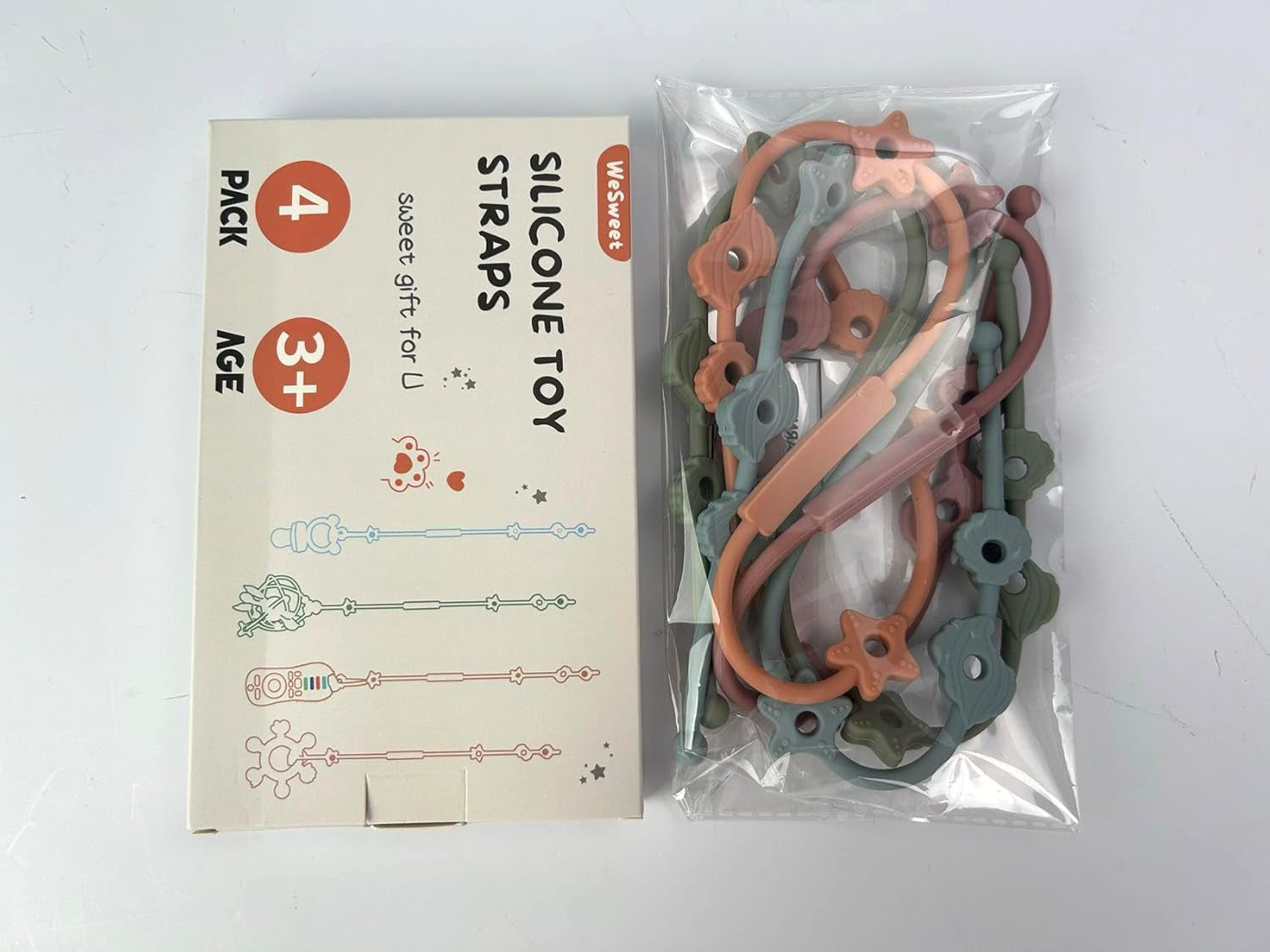 Toy Straps for Baby - BPA Free Silicone Pacifier Clips - Adjustable Straps for Strollers/High Chair/Cribs/Hanging Baskets/Car Seat/Shopping Trolley (Only Clips)